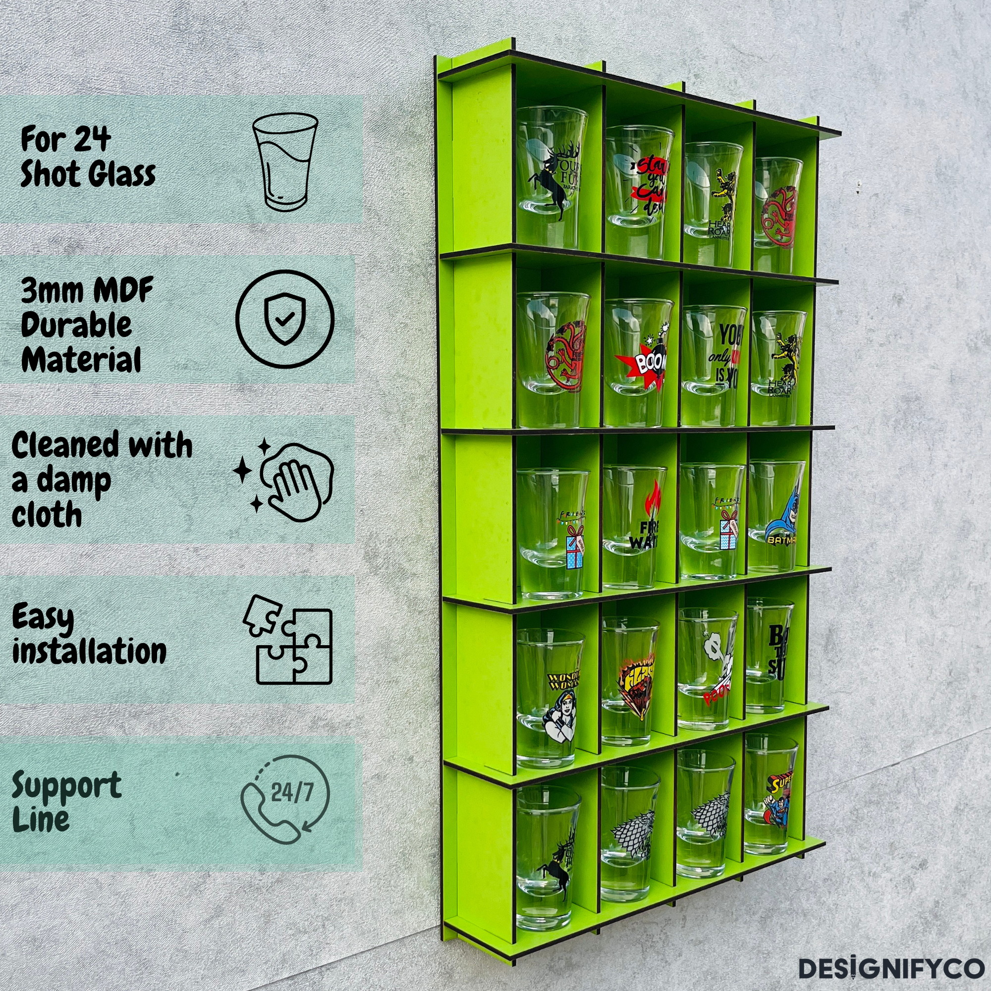 GREEN  Shot Glass Display Case
