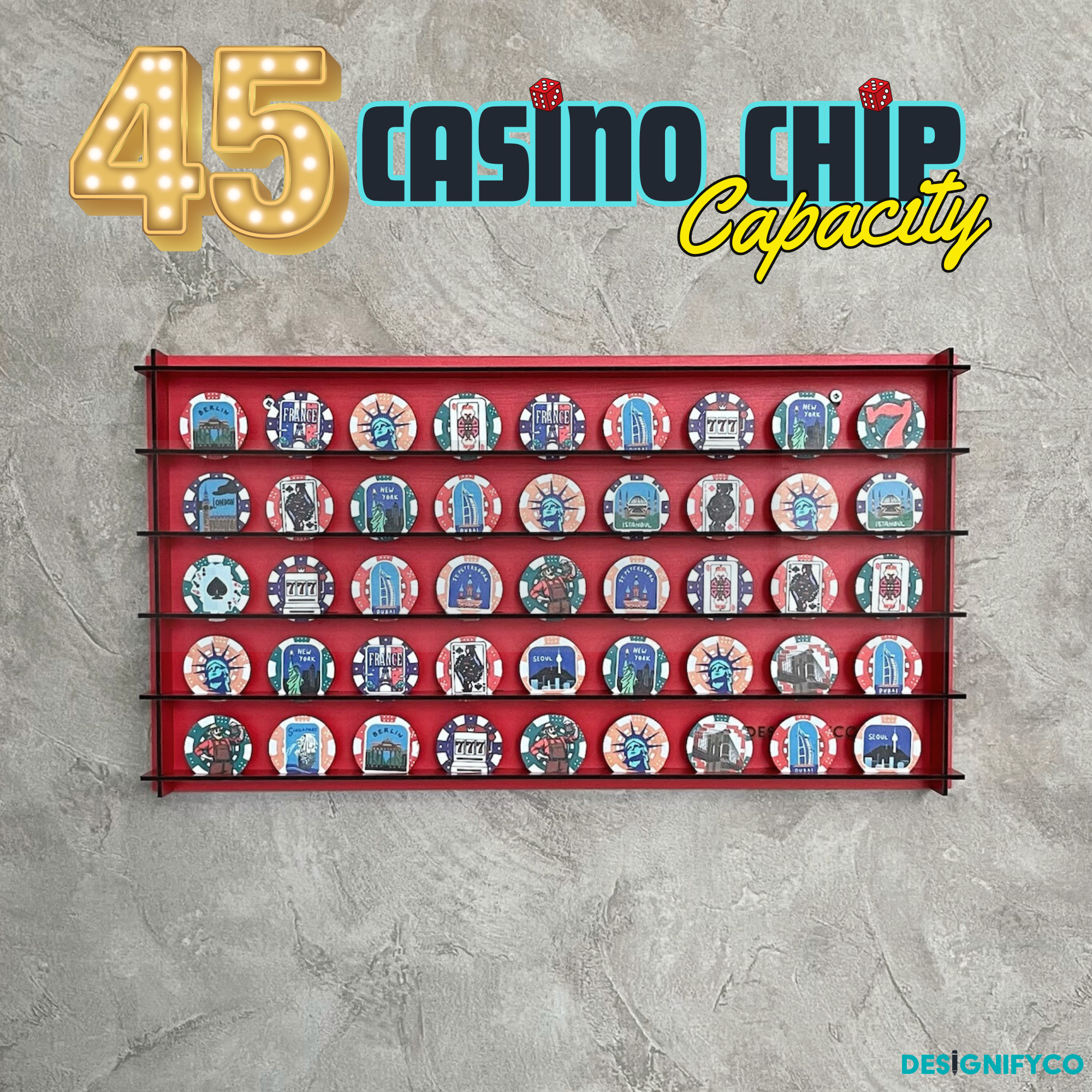 RED Casino Chips 45 Display Case
