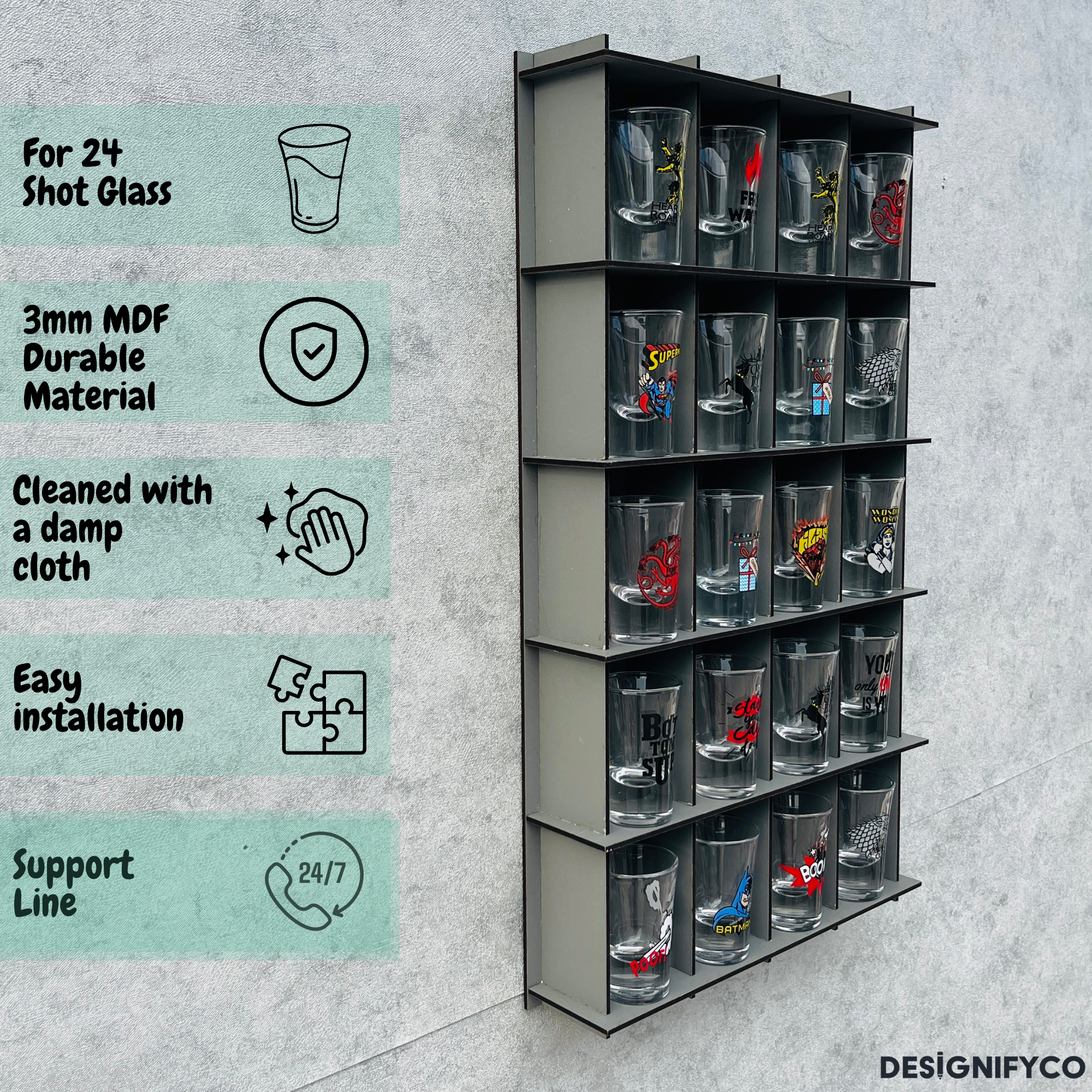 GRAY Shot Glass Display Case