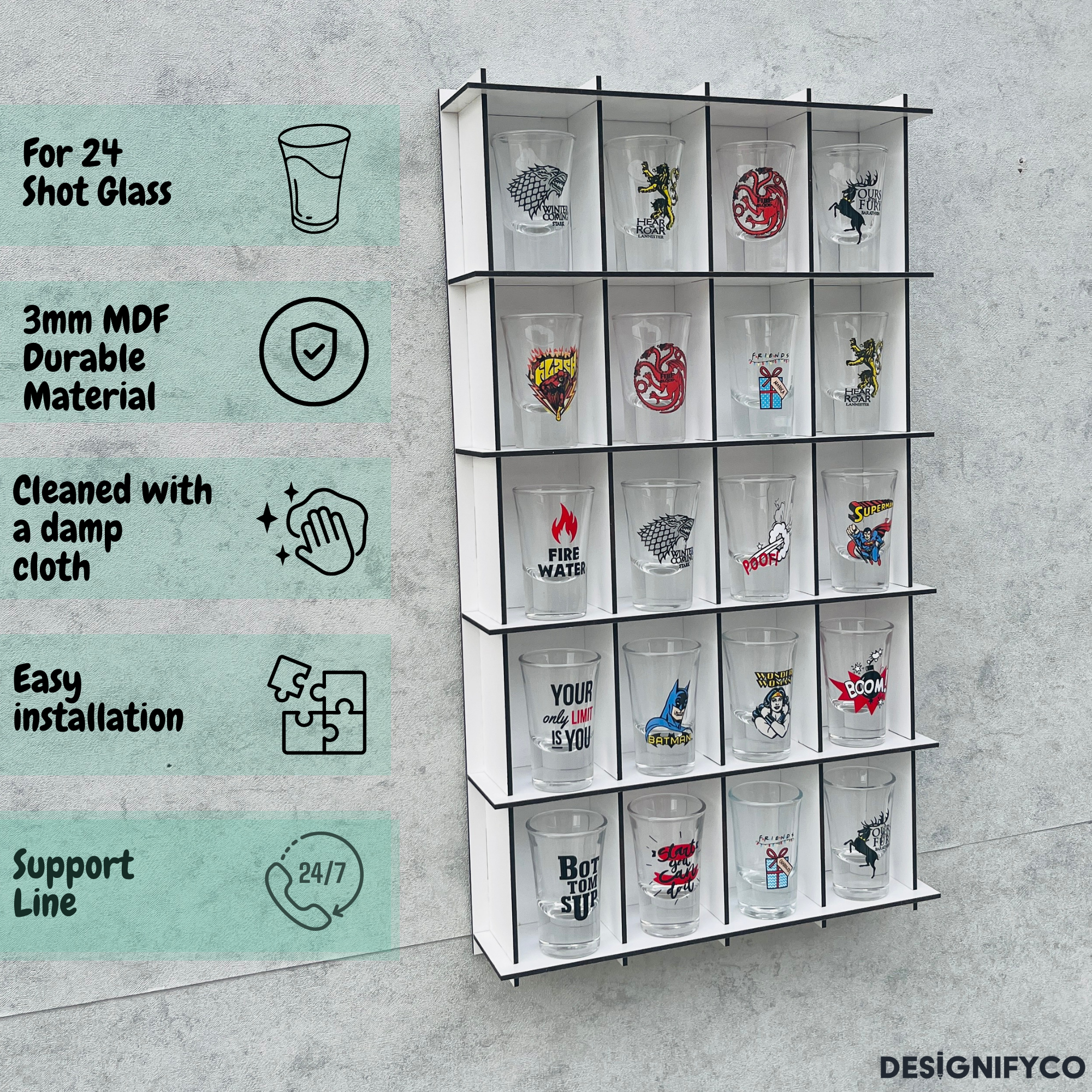 WHITE  Shot Glass Display Case