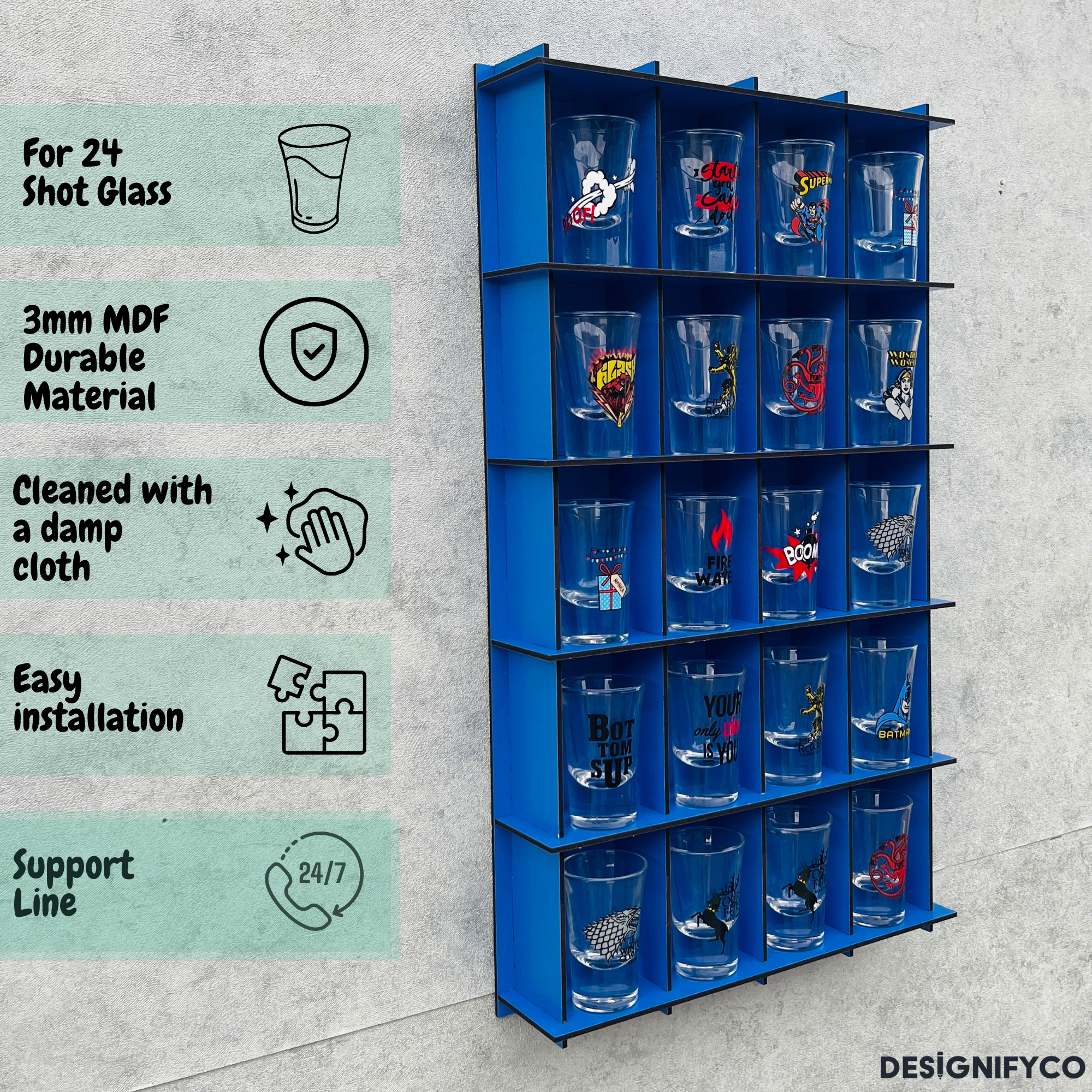 BLUE  Shot Glass Display Case