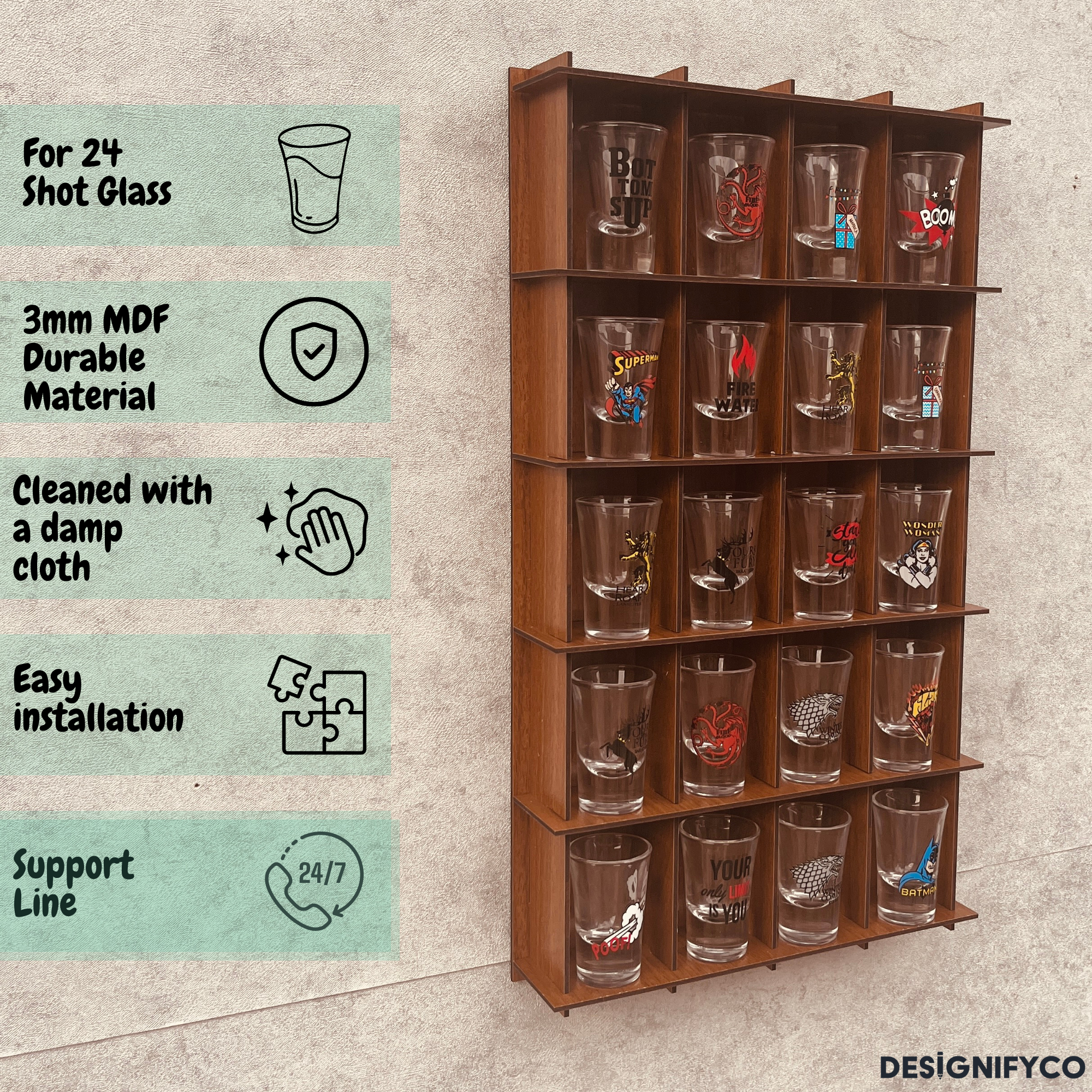 WALNUT  Shot Glass Display Case