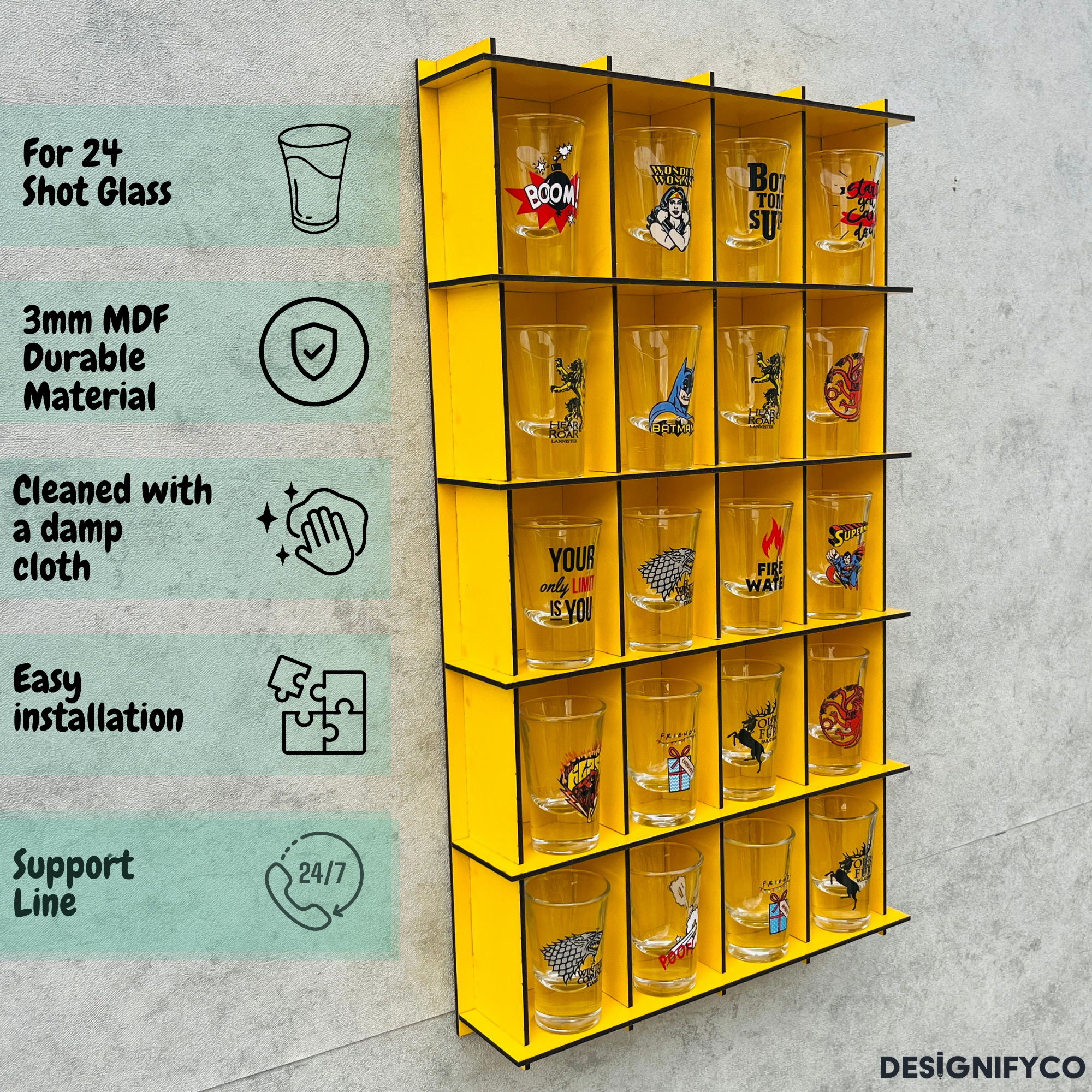 YELLOW  Shot Glass Display Case
