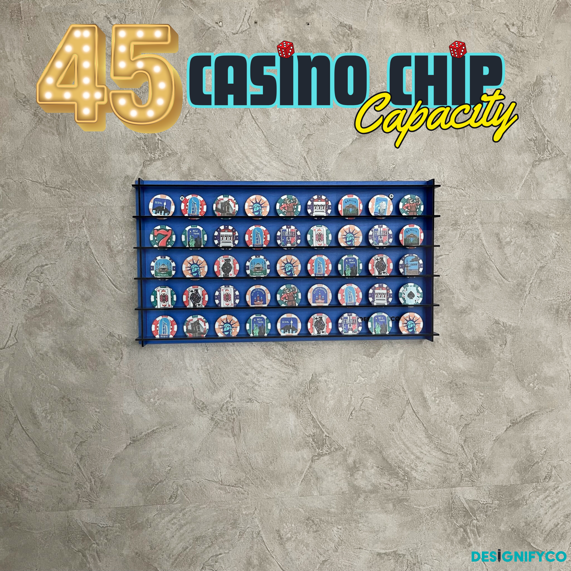 BLUE Casino Chips 45 Display Case