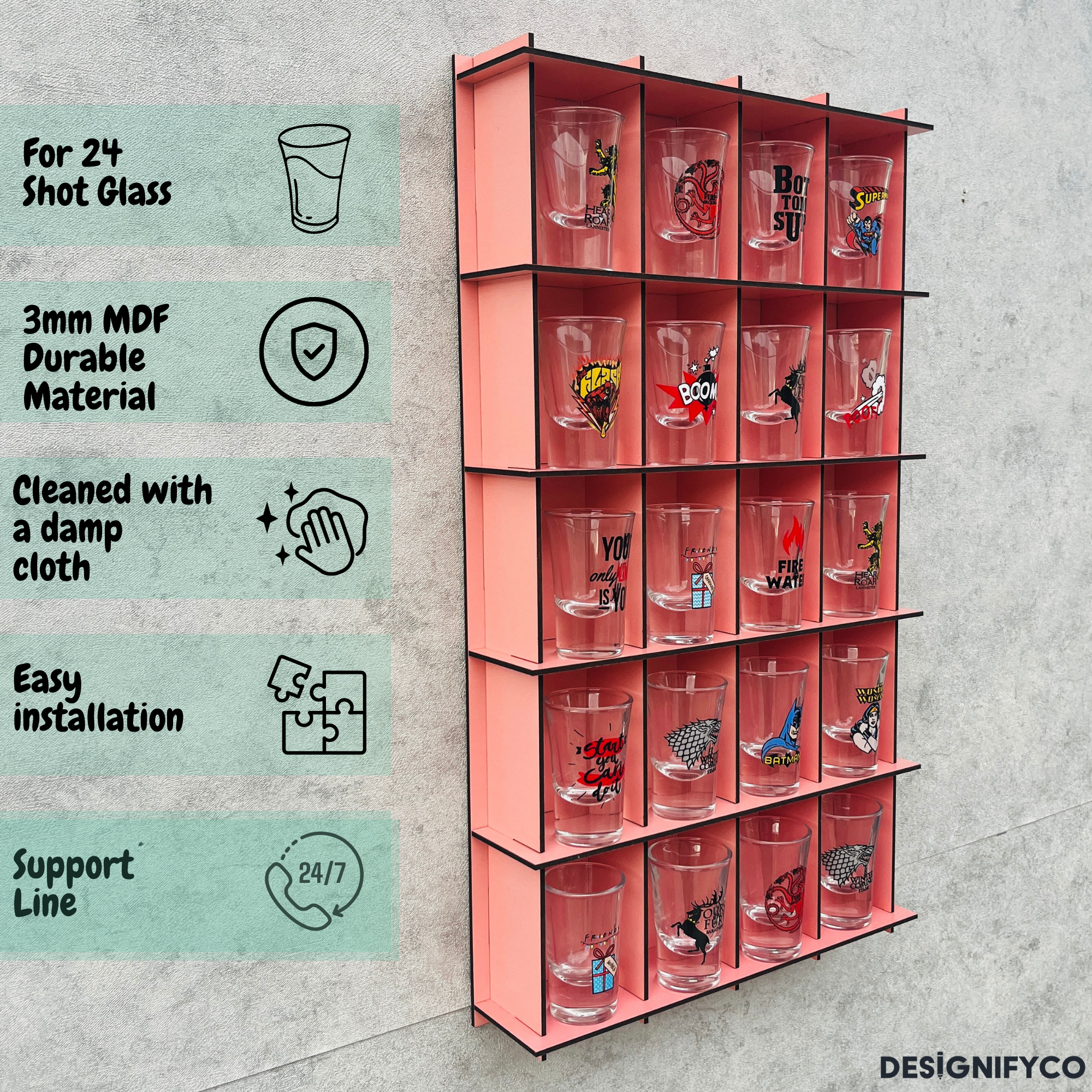 PINK  Shot Glass Display Case
