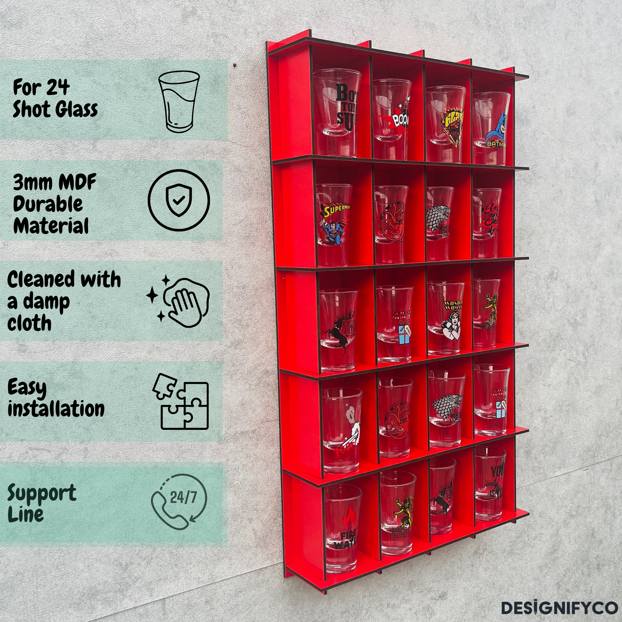 RED  Shot Glass Display Case
