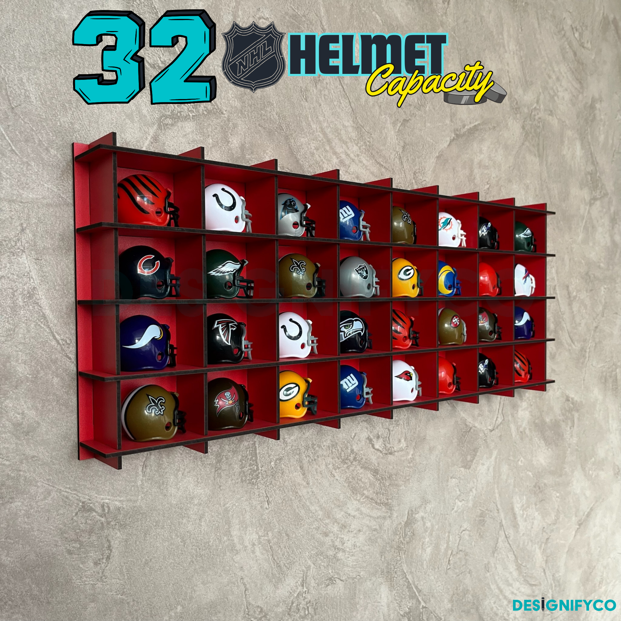 RED NHL Mini Helmet 32 Display Case