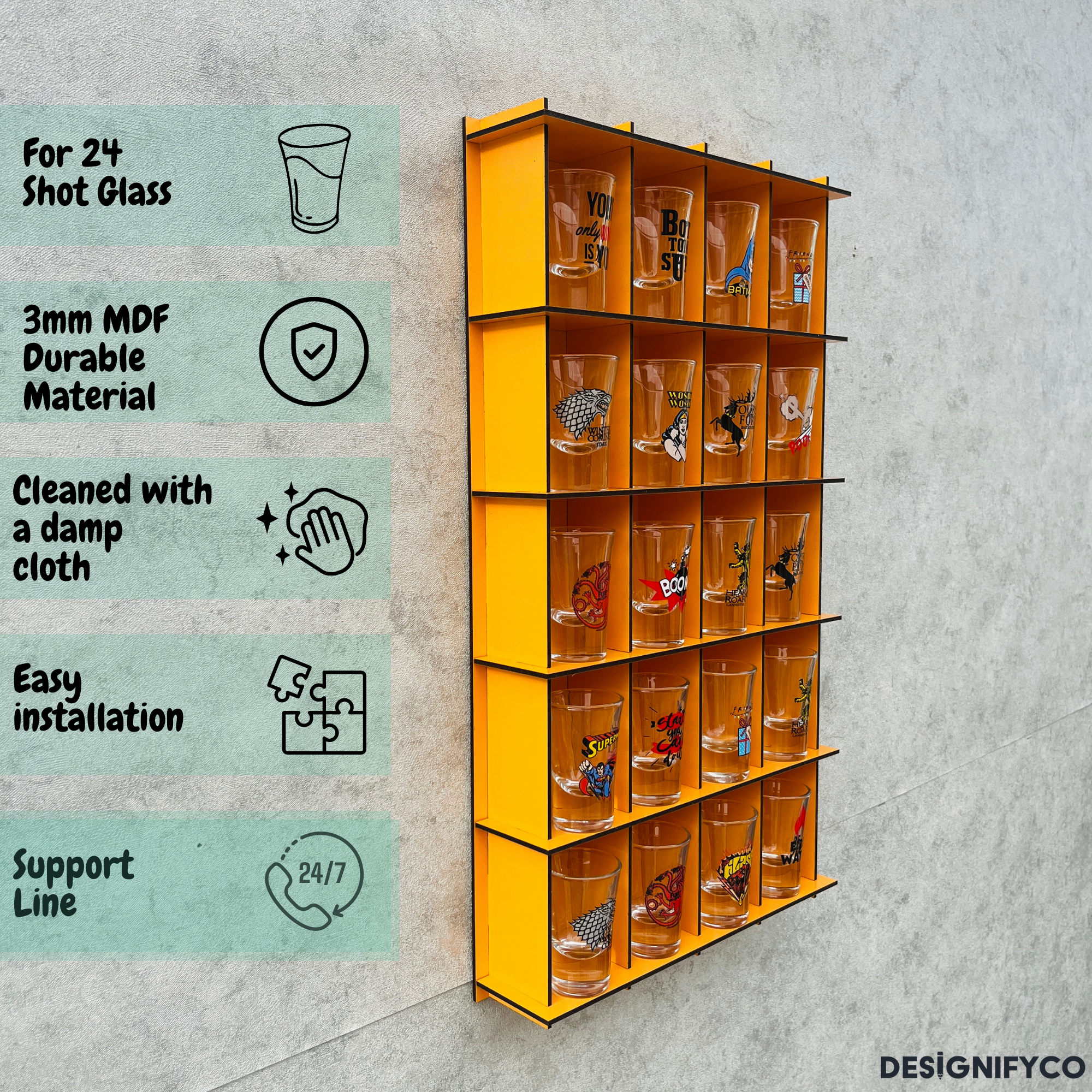 ORANGE  Shot Glass Display Case