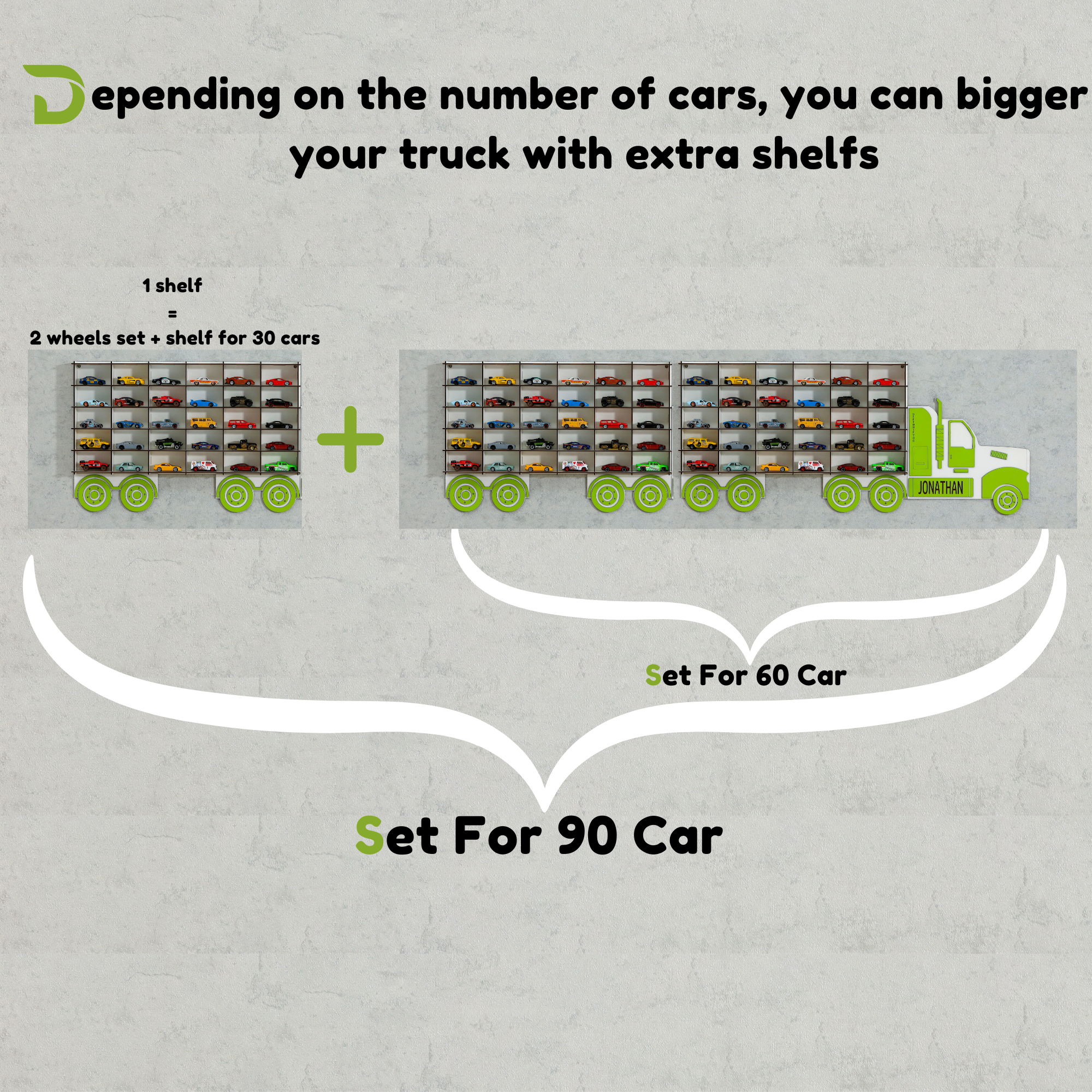 Green Truck Toy Car Displays