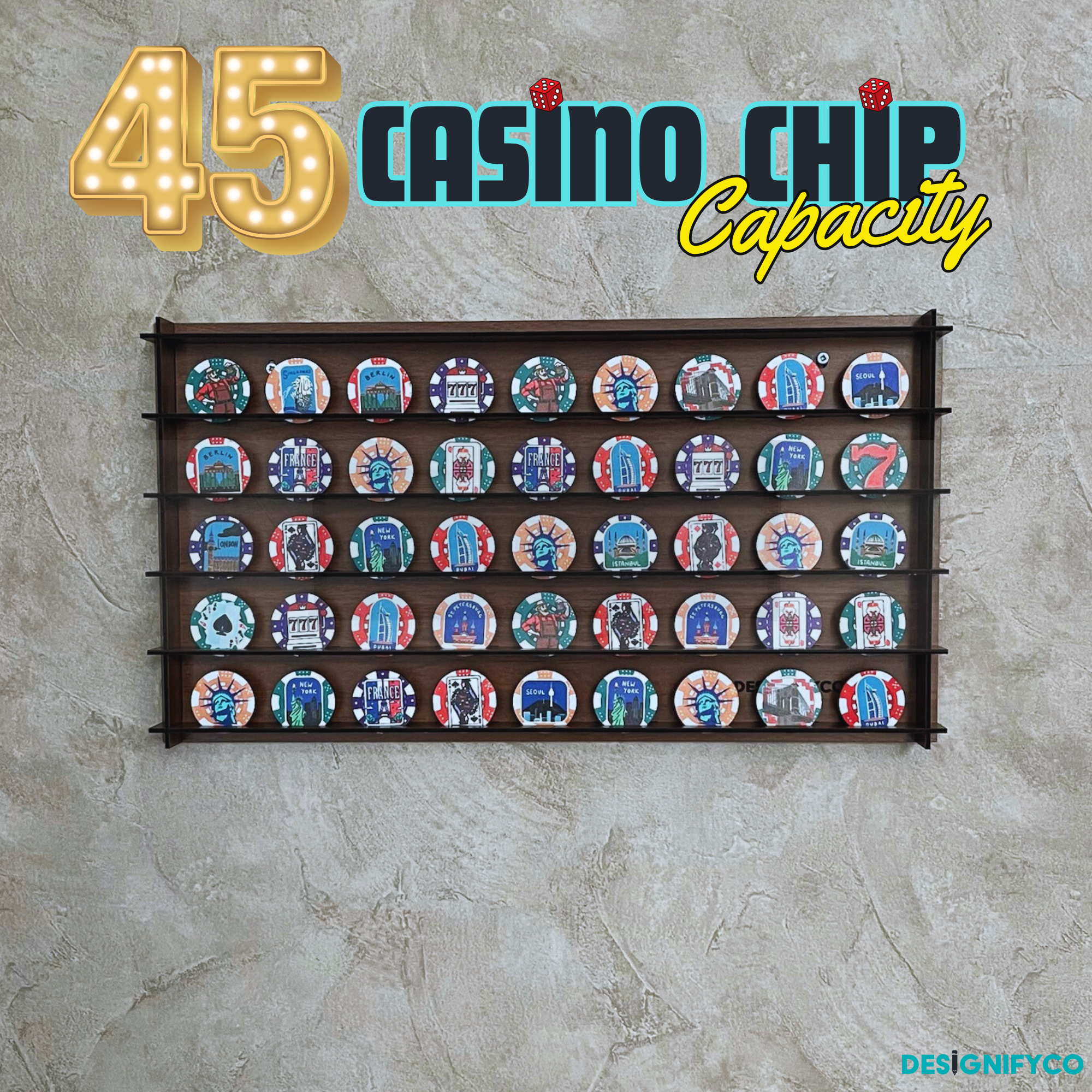 WALNUT Casino Chips 45 Display Case