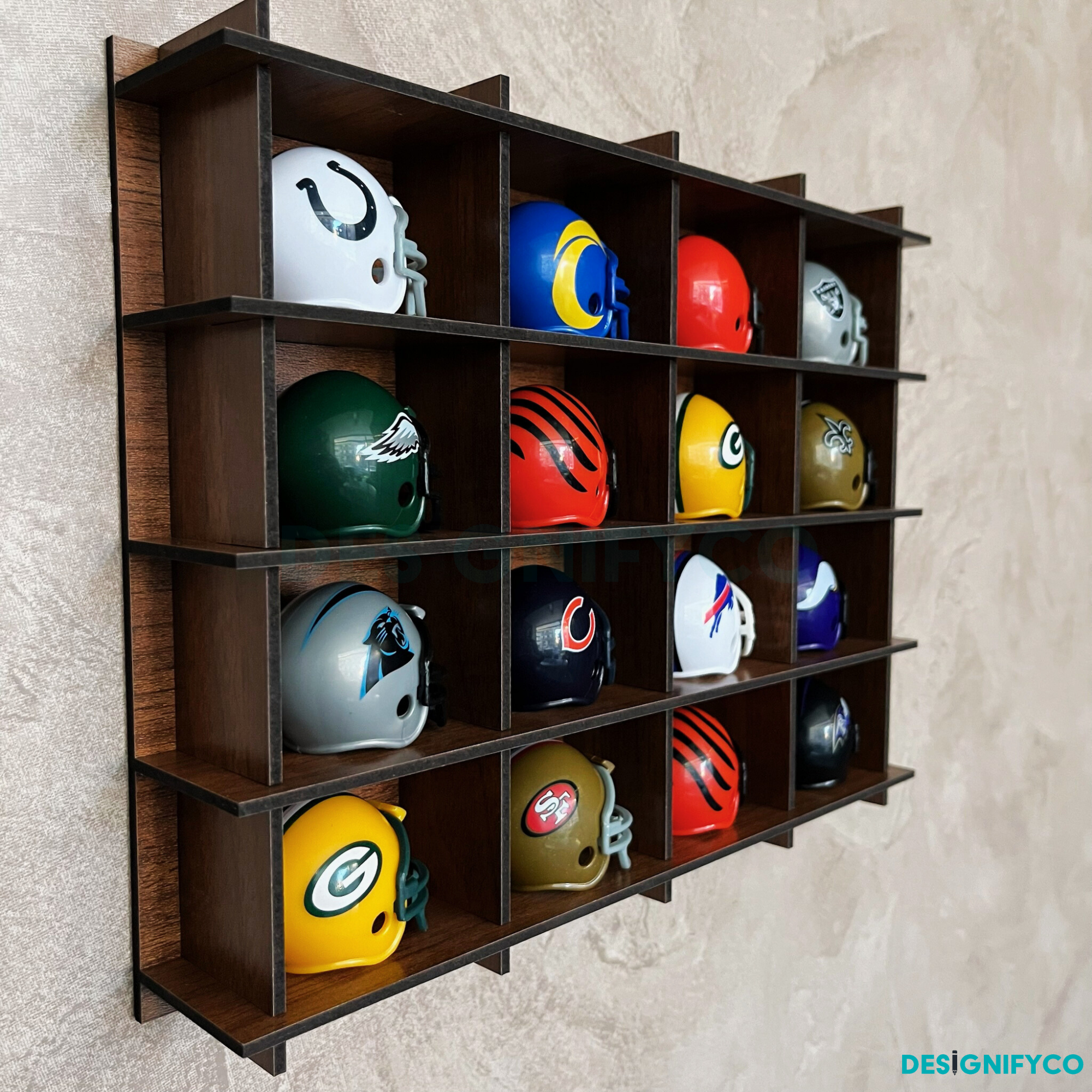 WALNUT NHL Mini Helmet 16 Display Case