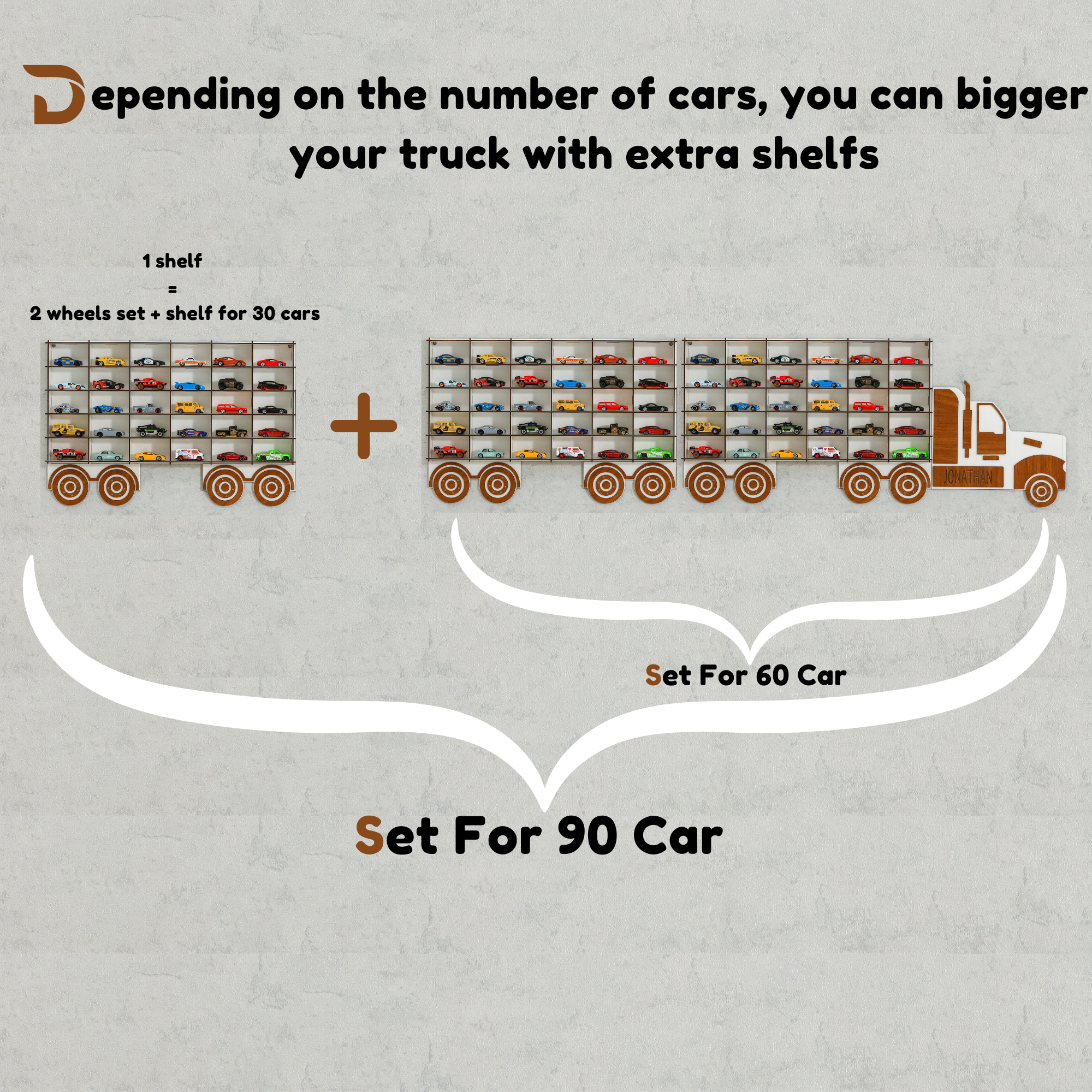 Walnut Truck Toy Car Displays