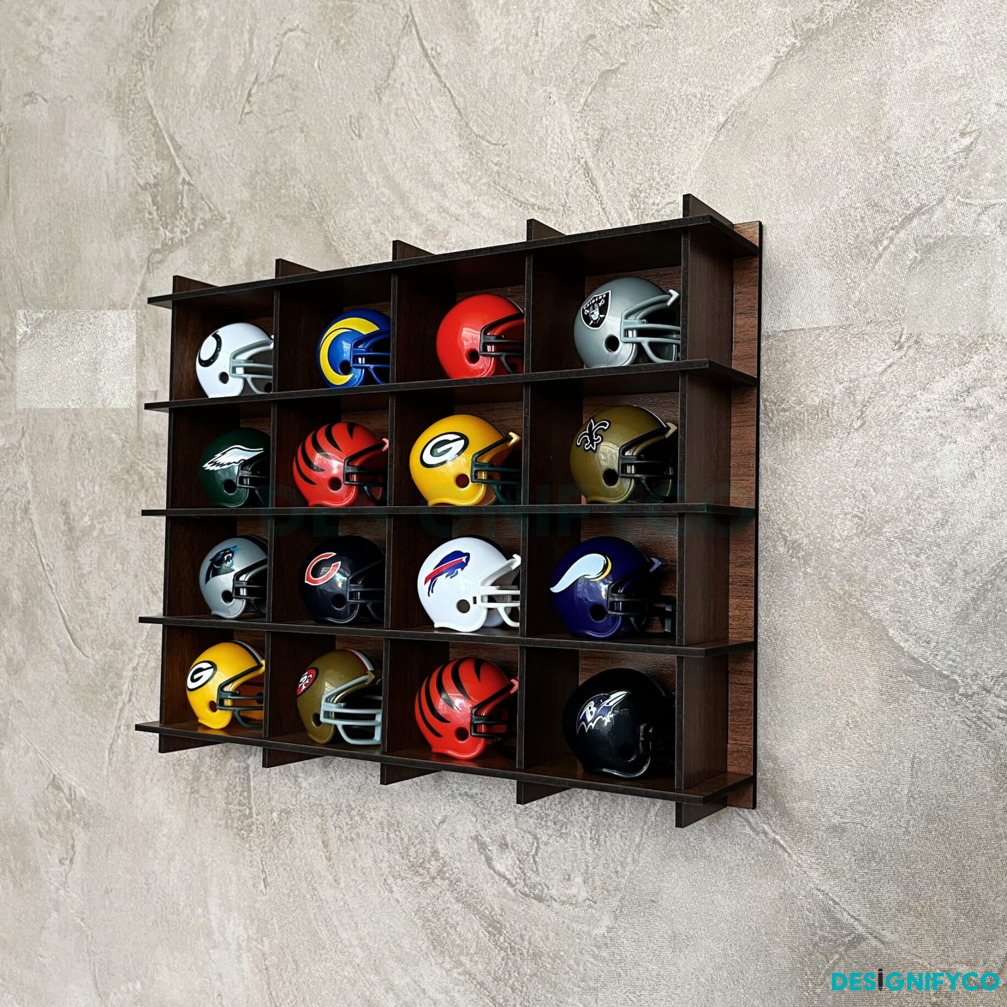 WALNUT NHL Mini Helmet 16 Display Case