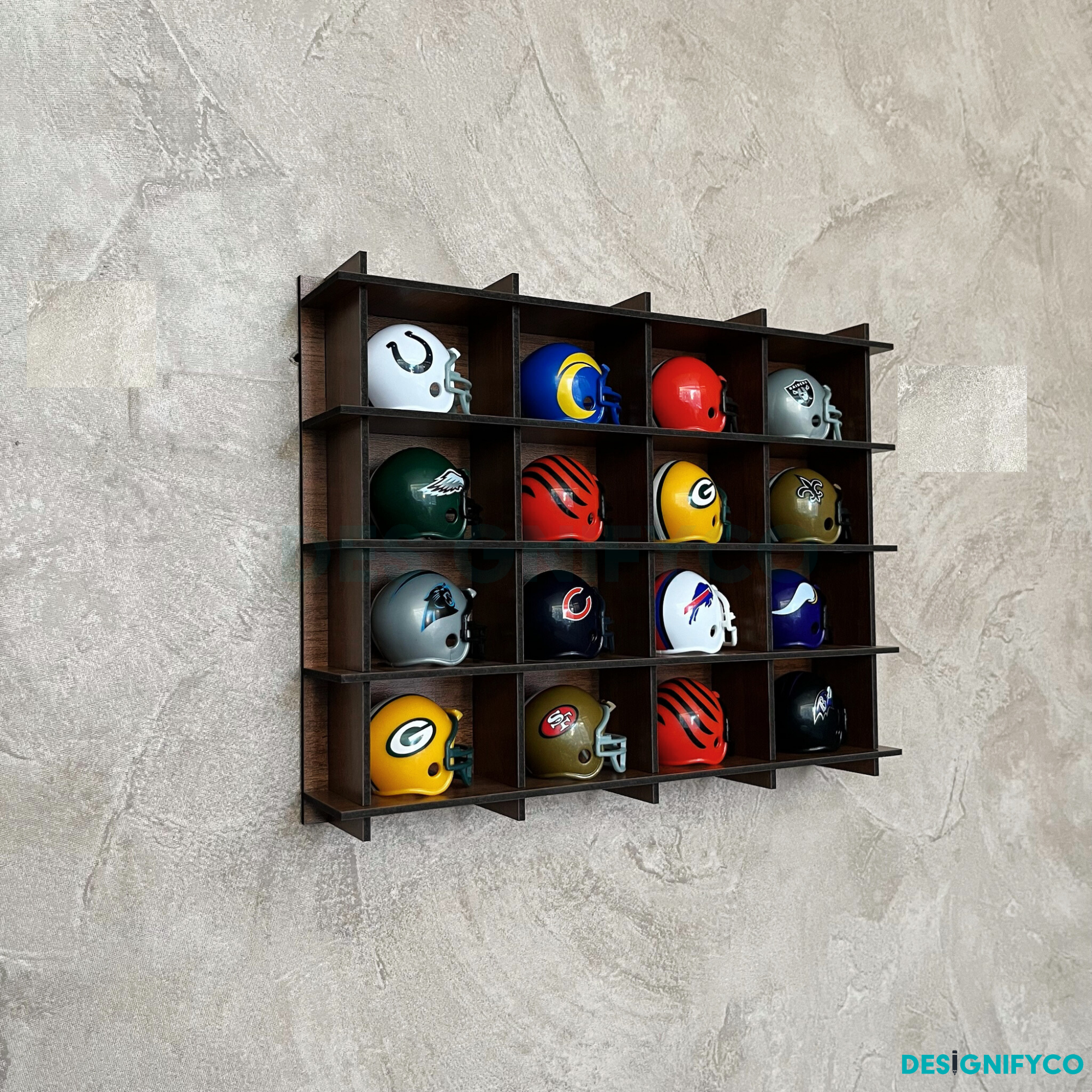 WALNUT NHL Mini Helmet 16 Display Case