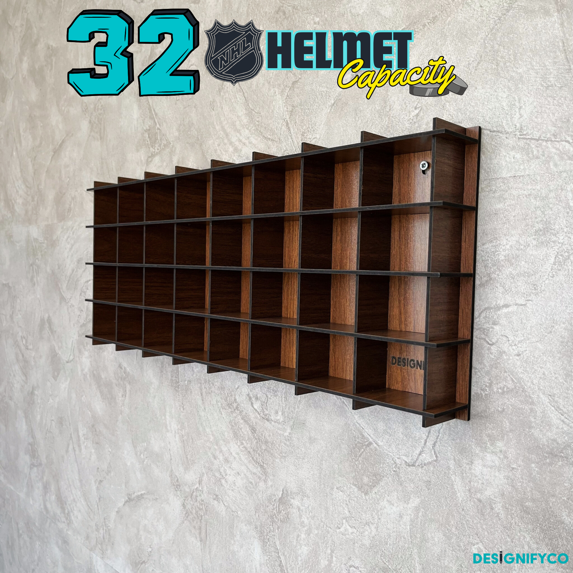 WALNUT NHL Mini Helmet 32 Display Case