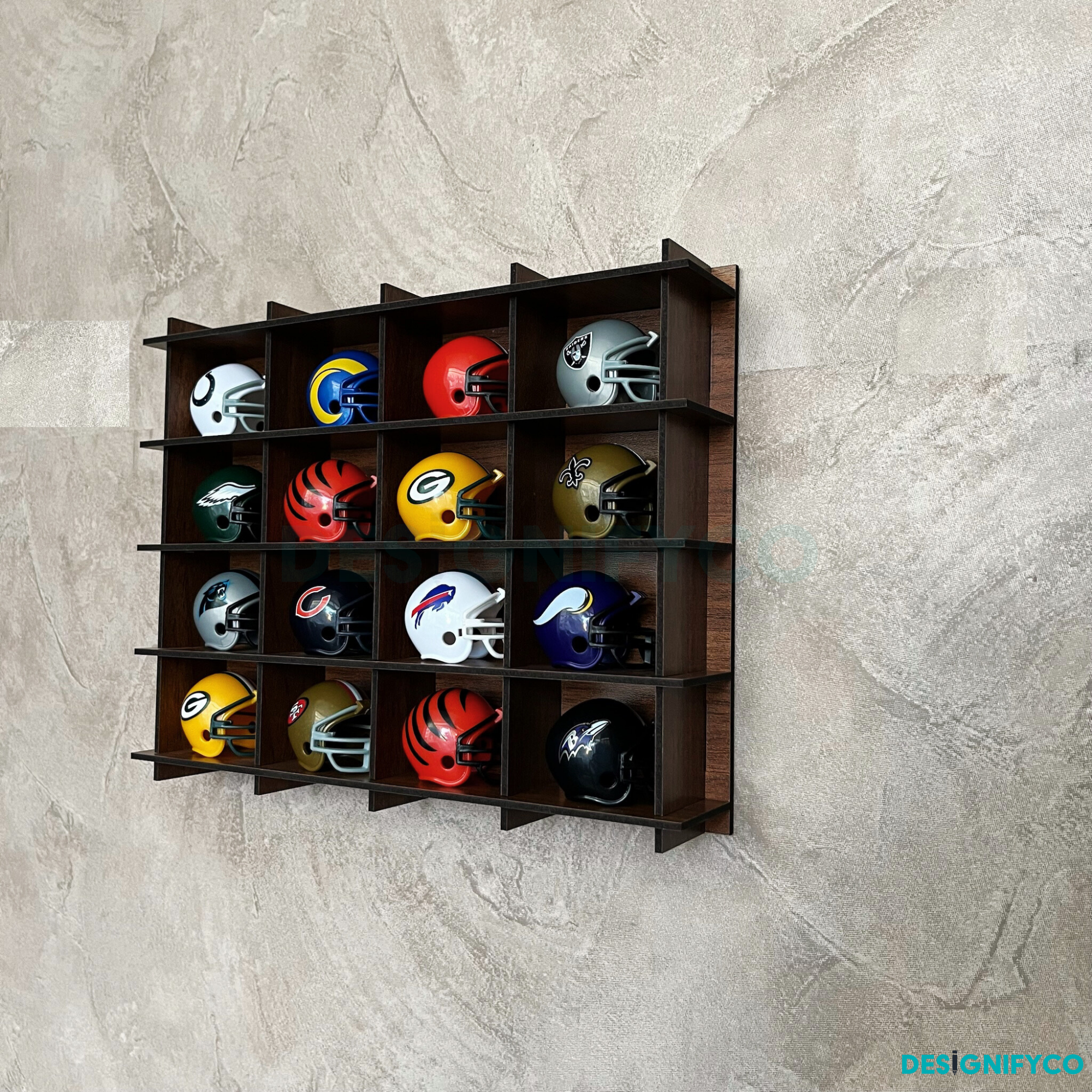 WALNUT NHL Mini Helmet 16 Display Case