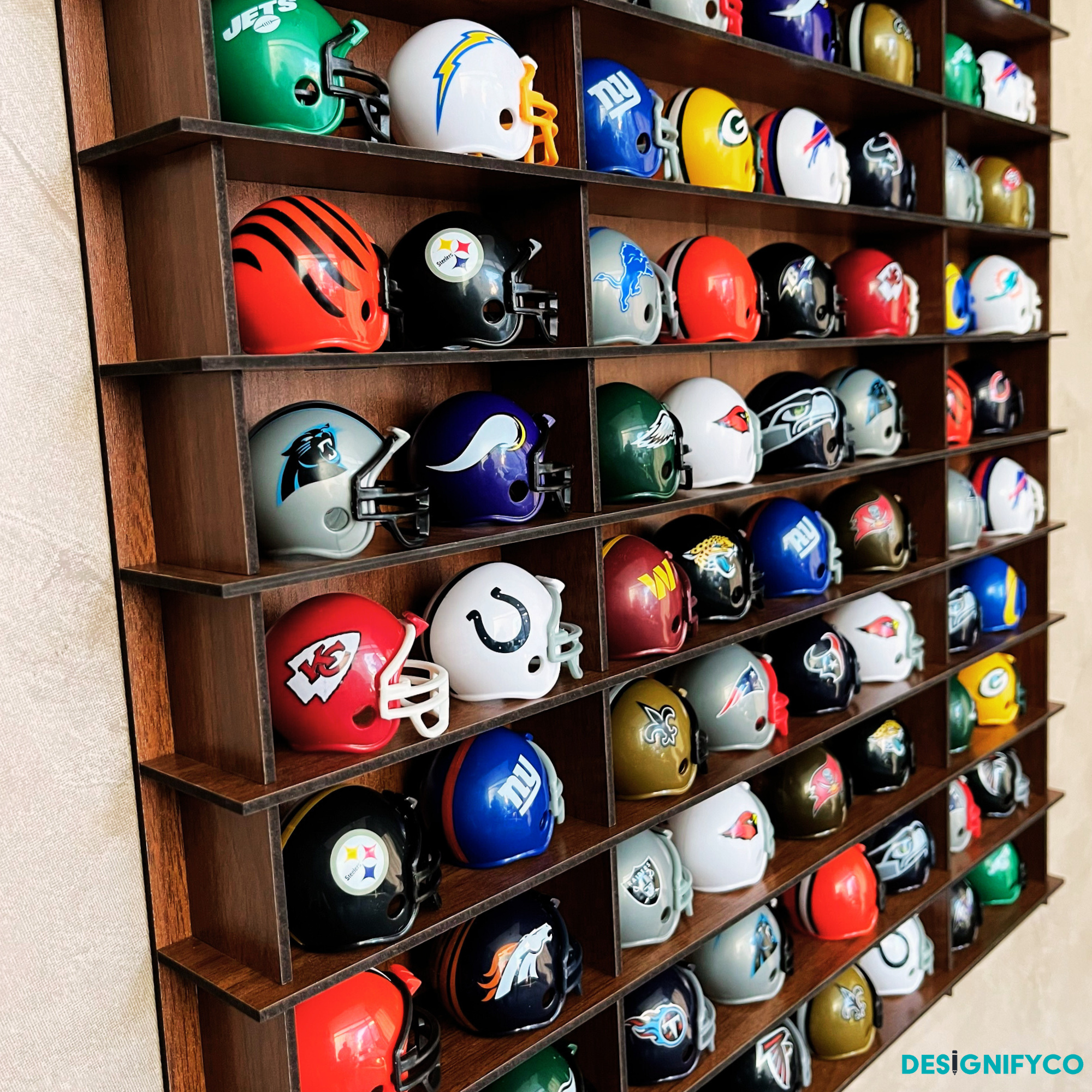 WALNUT NHL Mini Helmet 80 Display Case