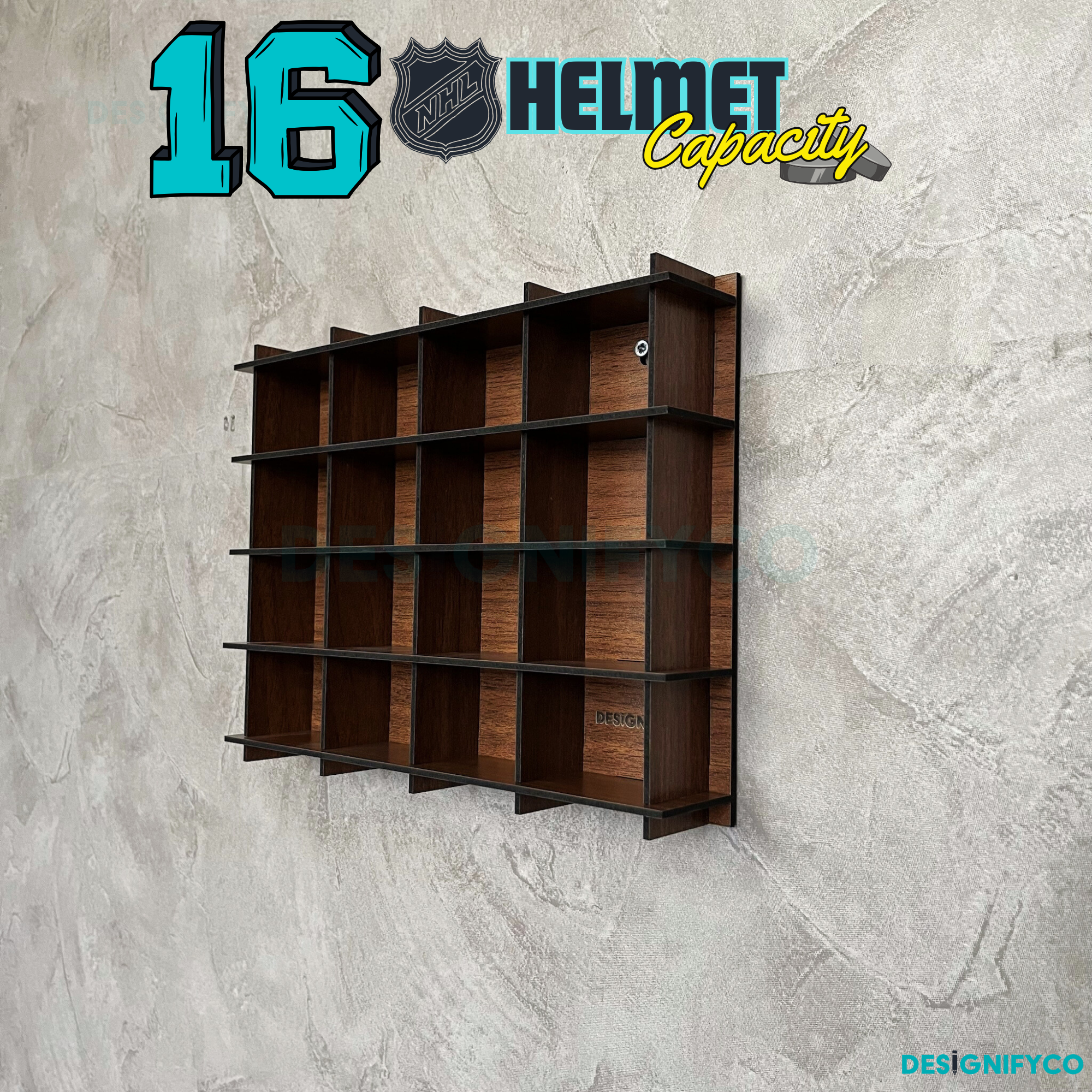 WALNUT NHL Mini Helmet 16 Display Case