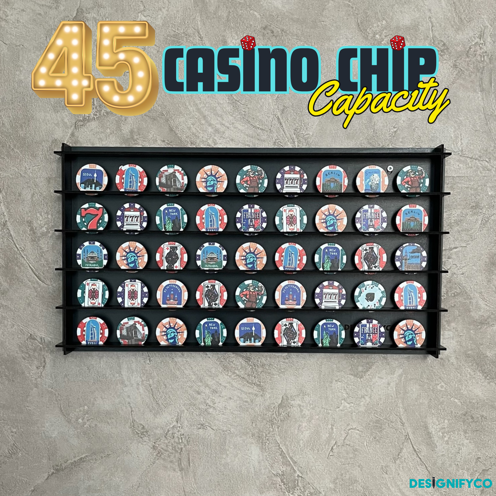 BLACK Casino Chips 45 Display Case