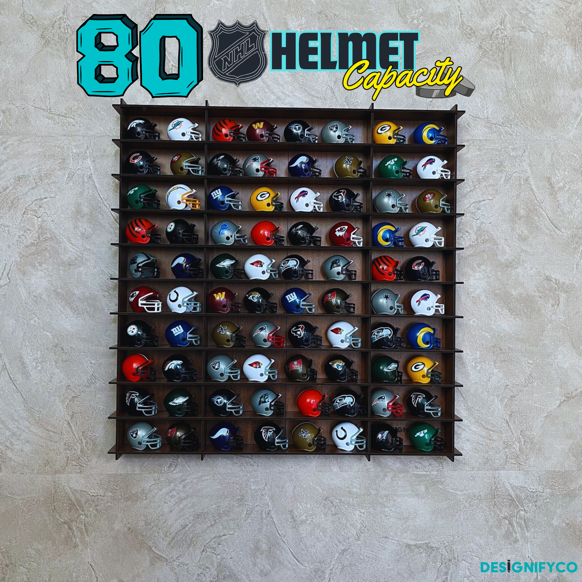 WALNUT NHL Mini Helmet 80 Display Case