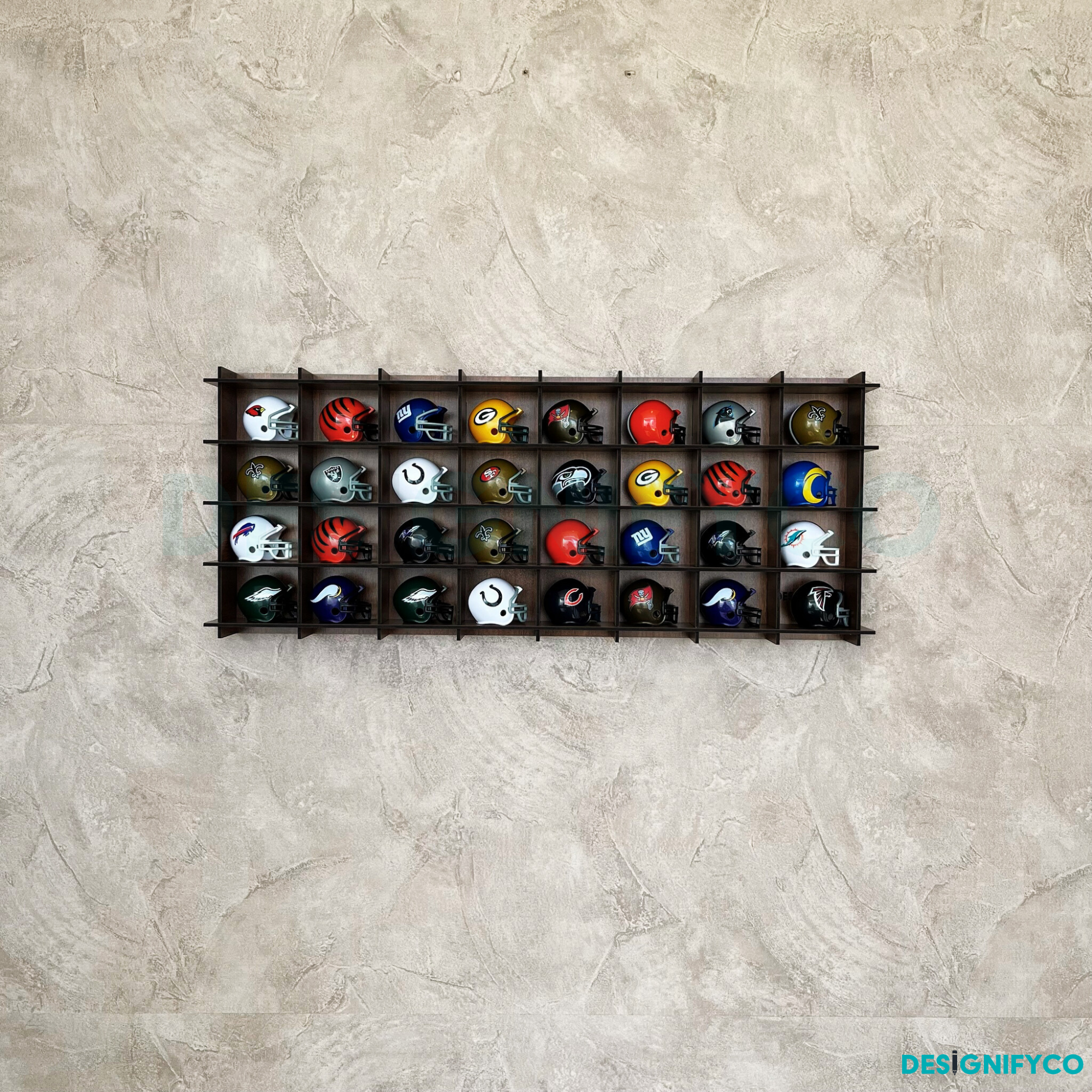 WALNUT NHL Mini Helmet 32 Display Case