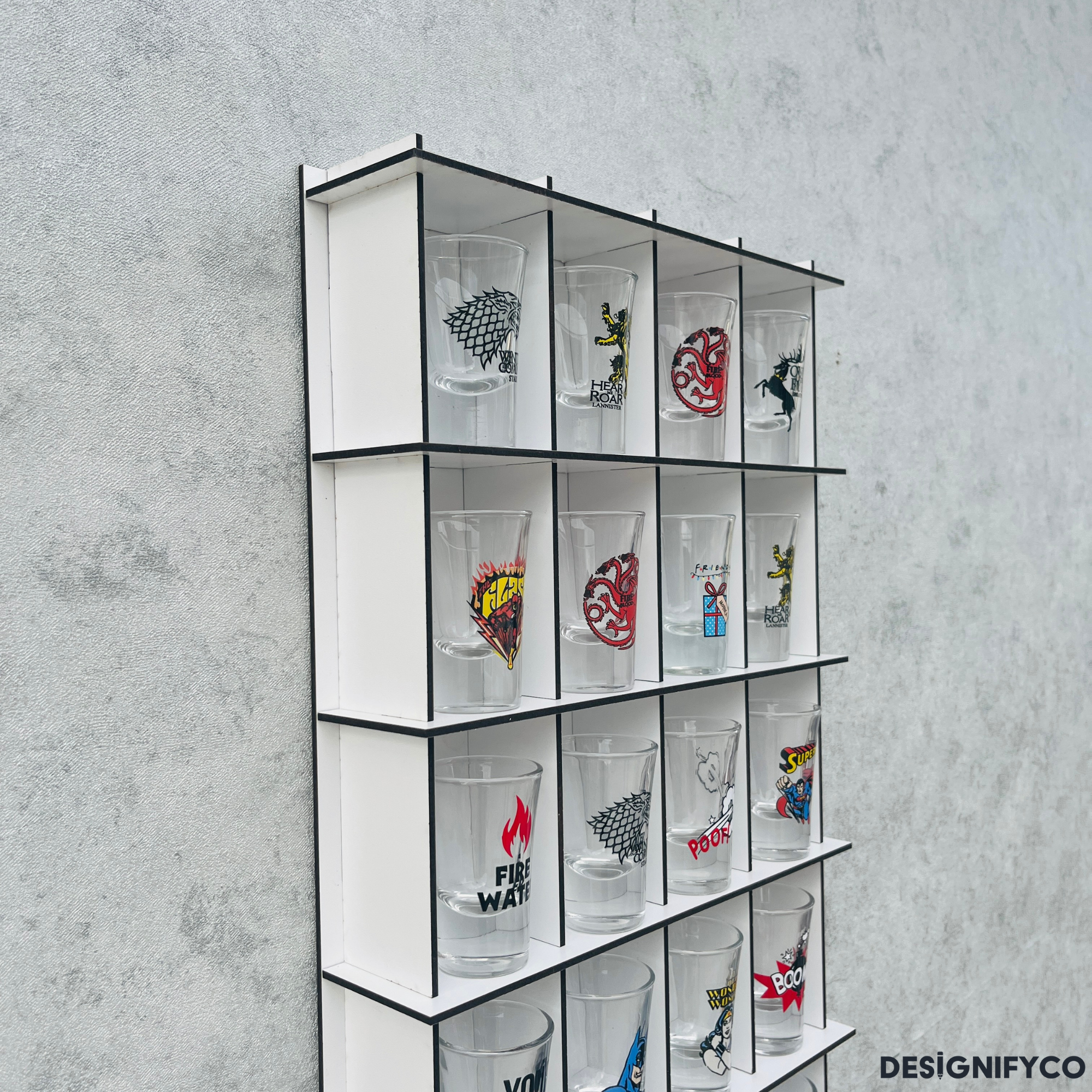 WHITE  Shot Glass Display Case