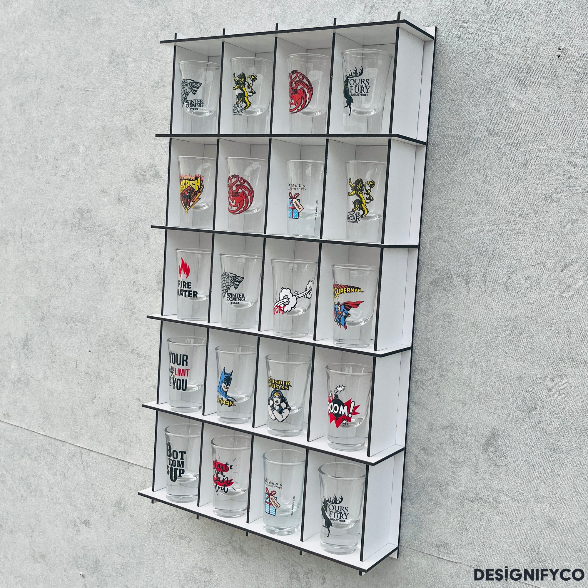 WHITE  Shot Glass Display Case