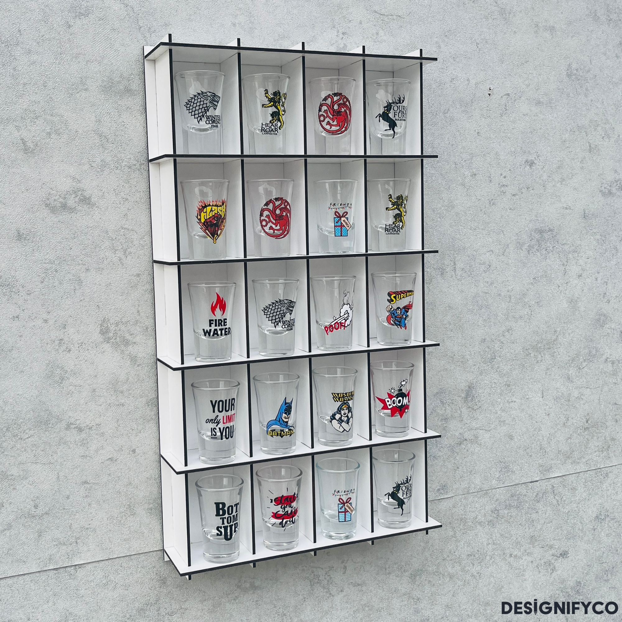 WHITE  Shot Glass Display Case