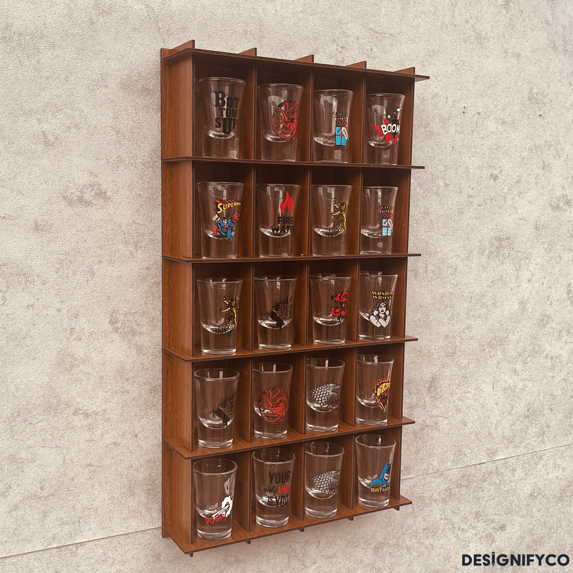 WALNUT  Shot Glass Display Case