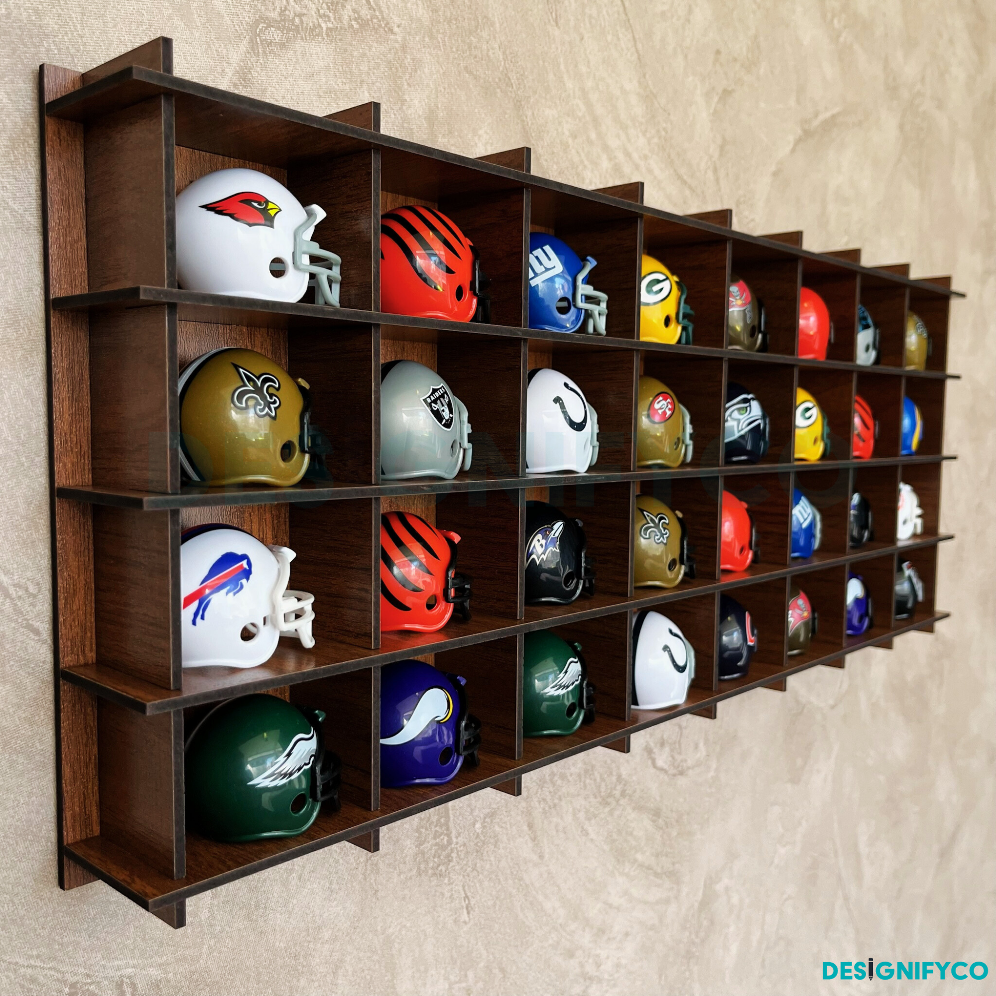 WALNUT NHL Mini Helmet 32 Display Case