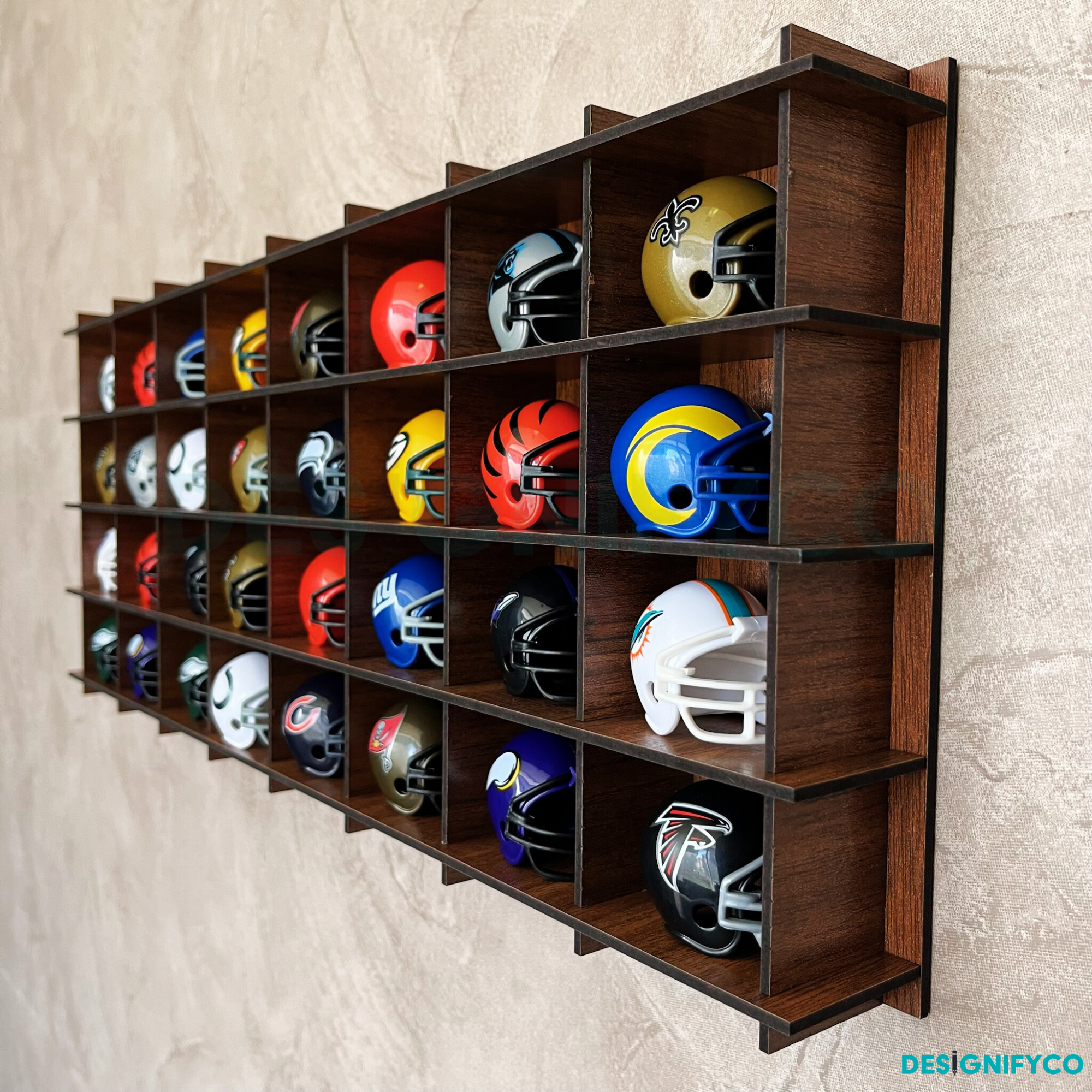 WALNUT NHL Mini Helmet 32 Display Case